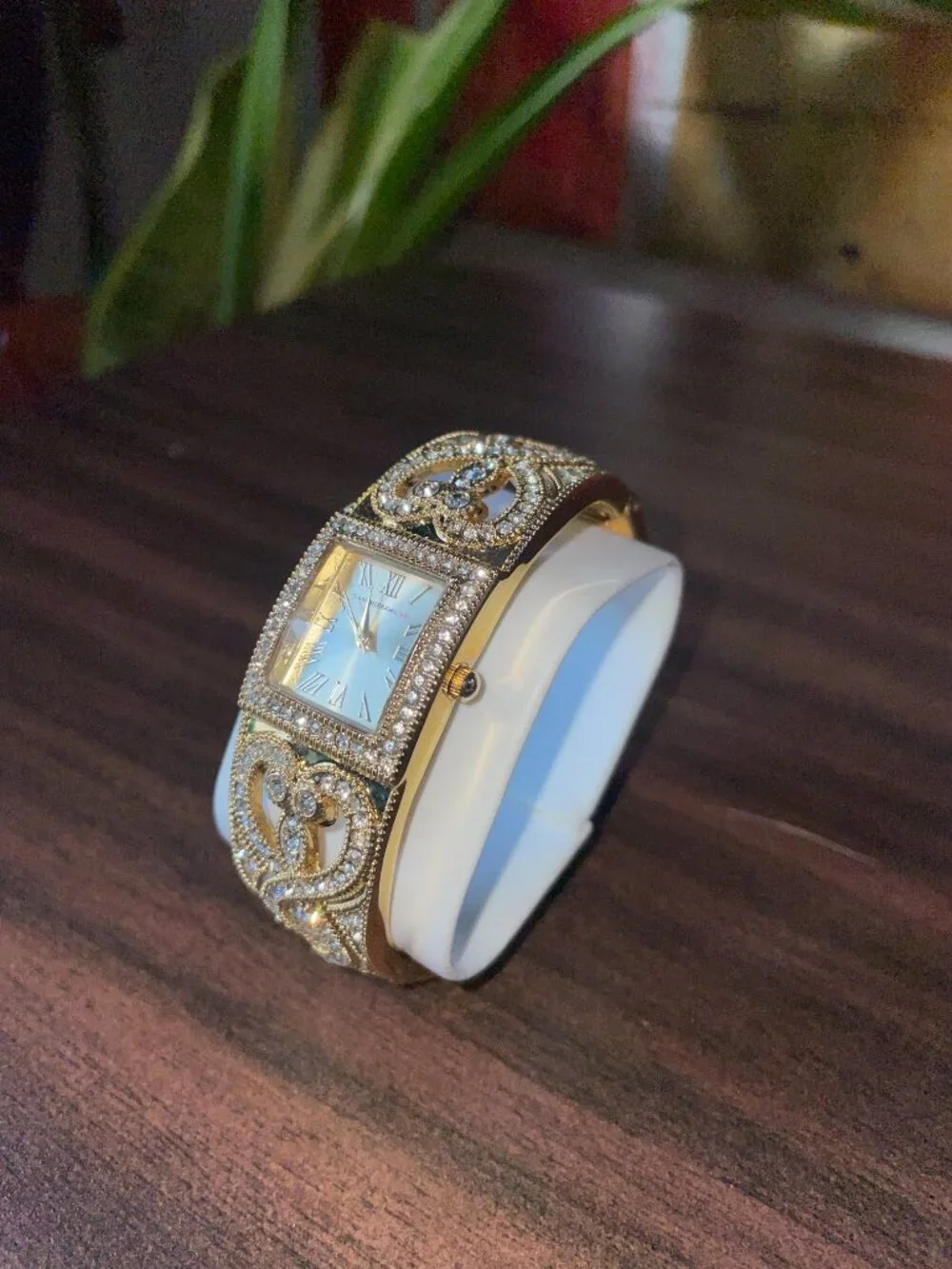 Isaac Mizrahi Live Gold-Tone Crystal Bangle Watch